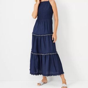 Ann Taylor Elegant Navy Blue Maxi Dress Size Large Petite